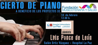 Cartel de un concierto benéfico de piano con imagen de manos tocando un teclado de piano